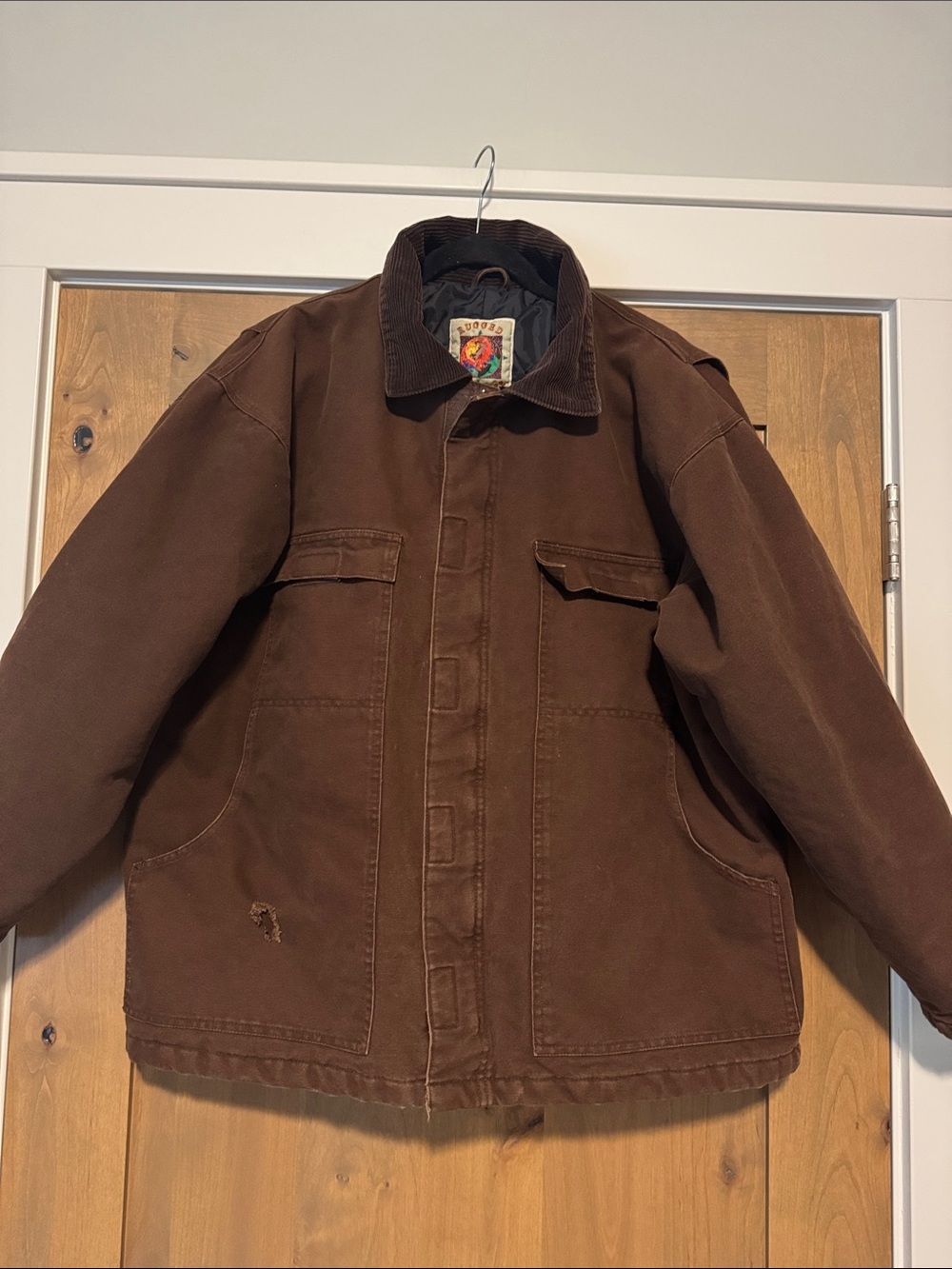 VTG Rugged Exposure Mens XL Brown Barn Jacket Work Coat corduroy collar
